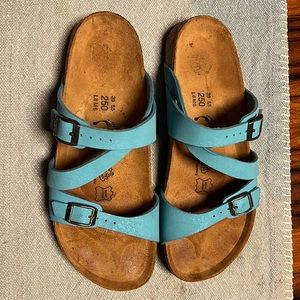 Birkenstock birki’s teal 3 strap sandal near new condition! Sz 39, L8